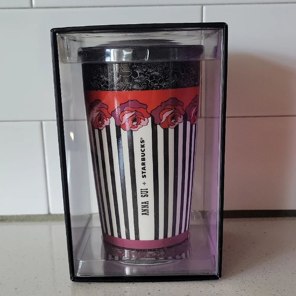 Anna Sui 2015 Starbucks Striped Floral Double Walled Tumbler w/Collector's Box